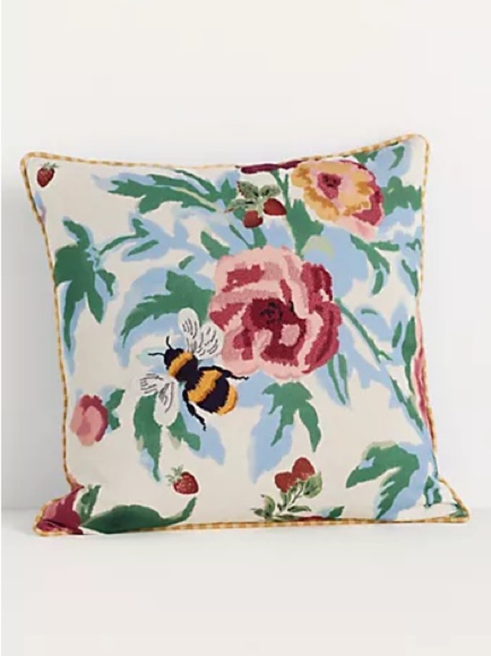 New Anthropologie Home Decor Camille Cotton Embroidered Printed Floral Pillow